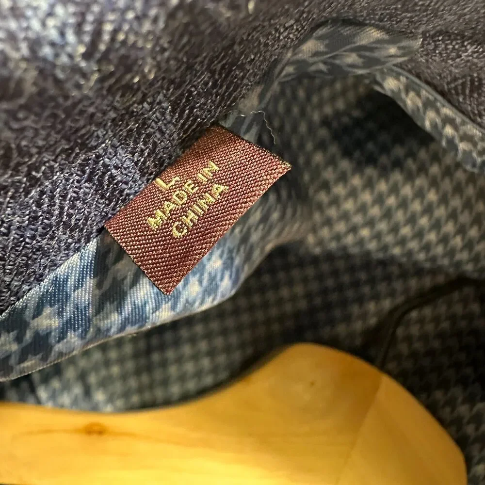 JOHNSTON MURPHY Mens Dress Plaid Blazer Blue/Navy Wool  L - 44R New MSRP 300$